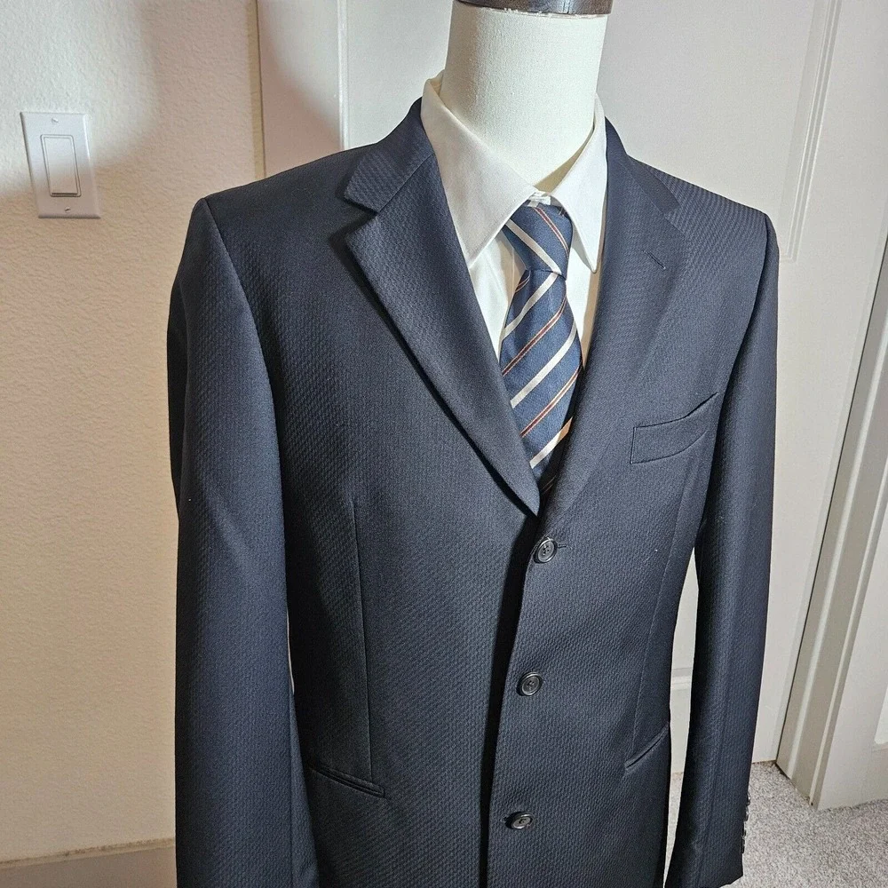 Boss Hugo Boss 40R 100% Wool Blazer Suit Jacket Men Textured Black - Please Read